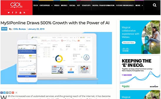 CiOL Published a Report on MySIPonline Attaining 500% Growth with the Power of AI 